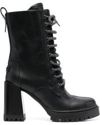 Furla - Climb High Block Heel Hiking Leather Ankle Boots - Lyst