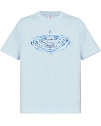 CASABLANCA - Tops ,Blauw ,Katoen Drip Logo T-Shirt Met Korte Mouwen - Lyst
