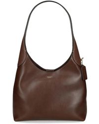 COACH - Braune Leder-Schultertasche Mit Logo-Anhänger - Lyst