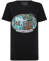 Philipp Plein - Tops ,Zwart ,Katoen T-Shirt Ronde Hals Ss Stones Pineapple Skies - Lyst