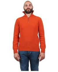 AT.P.CO - Truien & Vesten ,Oranje ,Wol Half Zip Trui - Lyst