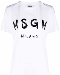 MSGM - Logo Print Wit T-Shirt - Lyst