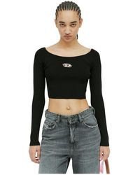 DIESEL - Rippstrick crop top mit logo - Lyst
