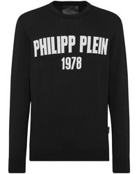 Philipp Plein - Truien & Vesten ,Zwart ,Katoen Pullover Ronde Hals - Lyst