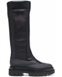 Santoni - Schoenen ,Zwart ,Leer Geribbelde Leren Kniehoge Laarzen Zwart - Lyst