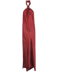 Ann Demeulemeester - Kleedjes ,Rood ,Satijn Ingeborg X Lange Gestrikte Jurk Met Rugsleep - Lyst