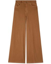 Oltre - Jeans ,Bruin ,Katoen Wijde Garment-Dyed Katoenen Broek - Lyst