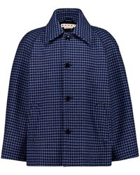 Marni - Blaue Karierte Jacke Aus Reiner Schurwolle Mit Knöpfen - Lyst