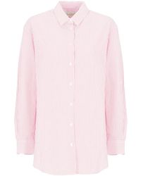 MC2 Saint Barth - Overhemden ,Roze ,Katoen Roze Gestreept Katoenen Shirt Vrouw Kraag - Lyst