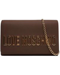 Love Moschino - Dunkelbraune Schultertasche Mit Kette Und Logo - Lyst