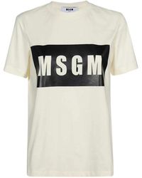 MSGM - Tops ,Katoen Logo Print Katoenen T-Shirt - Lyst