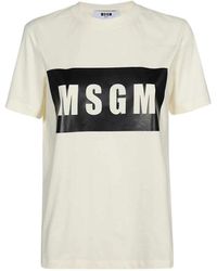 MSGM - Tops ,Katoen Logo Print Katoenen T-Shirt - Lyst