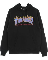 Thrasher - Hoodies & Sweatvesten ,Zwart ,Katoen Flame Hood Sweatshirt Zwart/Blauw - Lyst