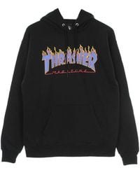 Thrasher - Hoodies & Sweatvesten ,Zwart ,Katoen Flame Hood Sweatshirt Zwart/Blauw - Lyst