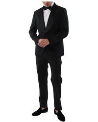 Paoloni - Kostuums ,Zwart ,Satijn Eenrijig Rookpak Met Satijnen Revers - Lyst