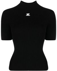 Courreges - Zwarte Ribgebreide Trui - Lyst