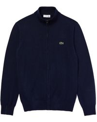 Lacoste - Hoodies & Sweatvesten ,Blauw ,Katoen Katoenen Trui Met Col En Rits - Lyst