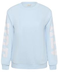 Kaffe - Hoodies & Sweatvesten ,Blauw ,Katoen Sweatshirt Met Ronde Hals - Lyst