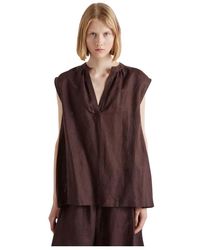 MEIMEIJ - Tops ,Bruin ,Leer Blusa Di Linea Svasata Con Scollo A V - Lyst