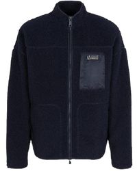 Armani Exchange - Blauer teddy sweatshirt mit reißverschluss und seitentaschen - Lyst
