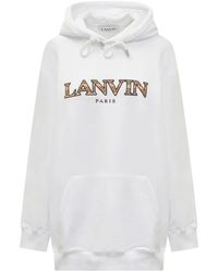Lanvin - Hoodies & Sweatvesten ,Wit ,Katoen Oversized Logo Hoodie Sweatshirt - Lyst
