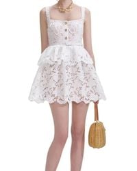 Self-Portrait - Kleedjes ,Wit ,Polyester Witte Kanten Midi Jurk Met Uitlopende Zoom - Lyst