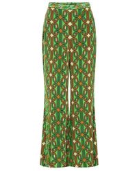 CAMILLA - Broeken ,Veelkleurig ,70's Geïnspireerde Groene Geometrische Flare Broek - Lyst