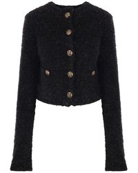 Balenciaga - Truien & Vesten ,Zwart ,Katoen Bouclé Vest Met Bb Logo Knopen - Lyst