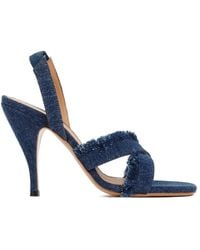 Off-White c/o Virgil Abloh - Curvy Heel Denim Sandals With Crisscross Fringed Straps - Lyst