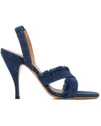 Off-White c/o Virgil Abloh - Curvy Heel Denim Sandals With Crisscross Fringed Straps - Lyst