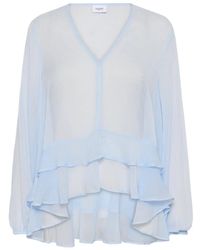 Saint Tropez - Overhemden ,Blauw ,Kasjmier Blauwe Kasjmier Blouse Met Ruches - Lyst