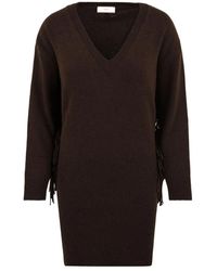 Akep - Fringed V-Neck Knit Dress - Lyst