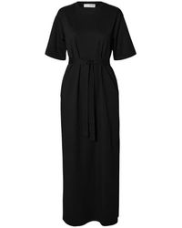 SELECTED - Elegantes Langes Baumwollkleid Mit V-Ausschnitt - Lyst