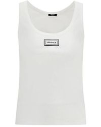 Versace - Tops ,Wit ,Katoen Geribbelde Stretch Katoenen Tanktop - Lyst