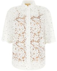 Michael Kors - Overhemden ,Wit ,Polyester Shirt Met Studs En Bloemmotief Van Kant - Lyst