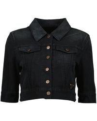 Prada - Zwart Gewassen Denim Crop Jasje - Lyst