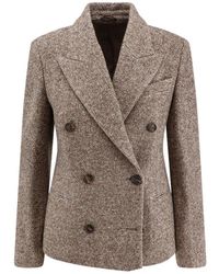 Brunello Cucinelli - Jassen ,Bruin ,Wol Bruine Dubbel-Borst Wollen Jas - Lyst