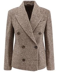 Brunello Cucinelli - Jassen ,Bruin ,Wol Bruine Dubbel-Borst Wollen Jas - Lyst