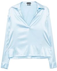 Tom Ford - Stretch Zijden Satijnen Polo Met Ton-Sur-Ton Geborduurd Logo - Lyst