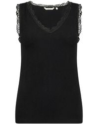 Cream - Schwarzes Top Mit V-Ausschnitt Und Spitzen-Details - Lyst