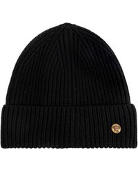 Versace - Accessoires ,Zwart ,Wol Ribbed Wool Beanie - Lyst