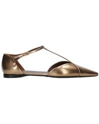 Max Mara - Schoenen ,Bruin ,Leer Bruine Leren Platte Schoenen Met T-Bar - Lyst