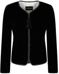Emporio Armani - Schwarze Samt Reißverschluss Jacke Mit Satinbesatz - Lyst
