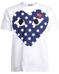 COMME DES GARÇONS PLAY - T-shirt in weiß mit blauem gepunktetem herz - Lyst