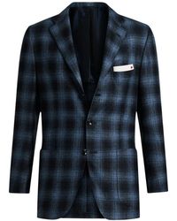 Kiton - Jassen ,Blauw ,Kasjmier Geruite Kasjmierblend Jas - Lyst