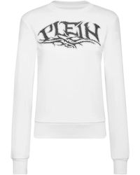 Philipp Plein - Hoodies & Sweatvesten ,Wit ,Katoen Sweatshirt Ls Crystal - Lyst