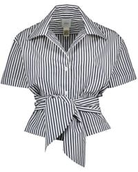 Patou - Overhemden ,Blauw ,Polyester Gestreepte Blouse Met Knoop - Lyst