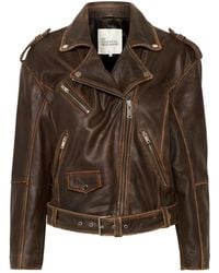 My Essential Wardrobe - Braune Retro Wash Leder Bikerjacke - Lyst