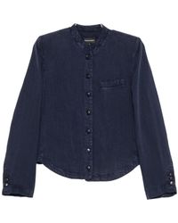Emporio Armani - Jassen ,Blauw ,Leren Jas Met Bandkraag - Lyst