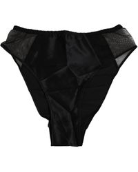 Dolce & Gabbana - Ondergoed ,Zwart ,Zwarte Zijden Hoge Taille Slip Ondergoed - Lyst
